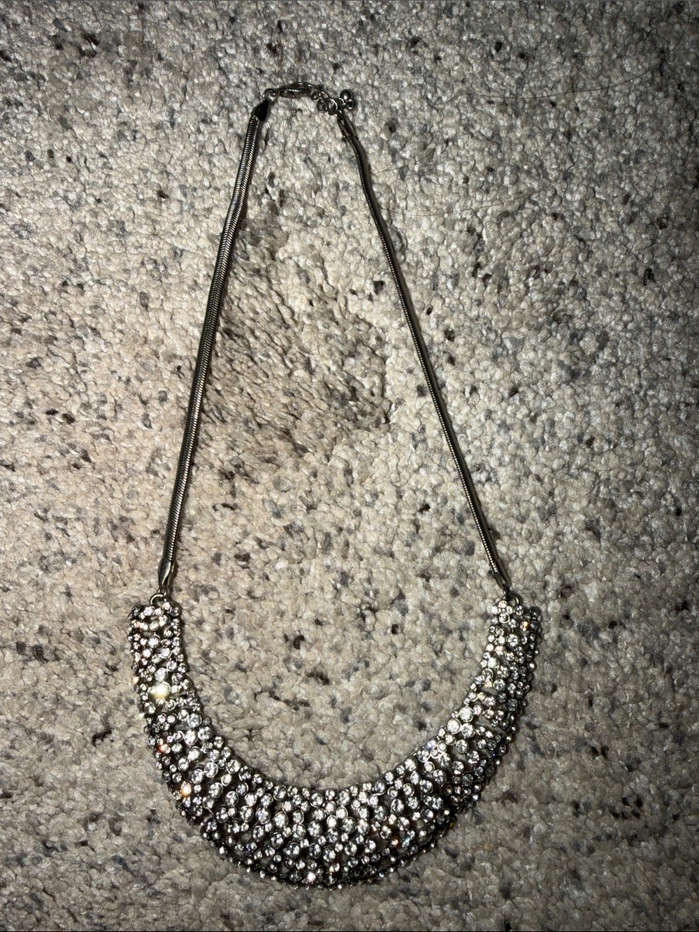 Silver Crystal Statement Bib Necklace - Sparkling Silver Tone